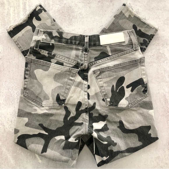 RE/DONE High Rise Ankle Crop Stretch Fray Hem Grey Camo Jeans 25 - Picture 9 of 12